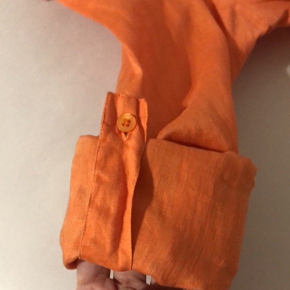 INC International Concepts Women's Orange Button-Down Long Sleeve Linen Shirt 2 - Picture 9 of 12
